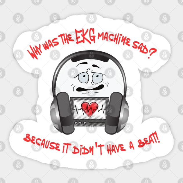 Sad EKG - Where's the Beat? medical puns Sticker by Smiling-Faces